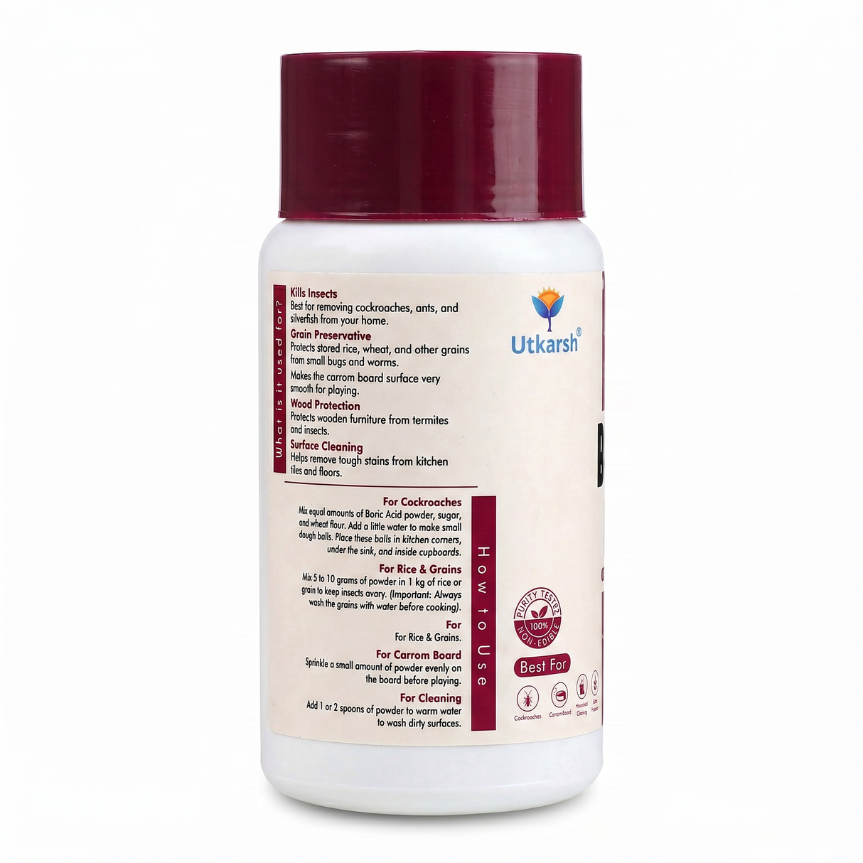 Boric Acid Powder | 99% Pure Multipurpose Powder | Effective Pest Control for Cockroaches & Household Pests | Ideal for Carrom Board, Grain Preservation & Cleaning