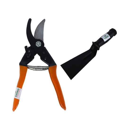 Utkarsh Garden Khurpi & Major Cutters|Rust-free Khurpi/Pruning Shear Cutters|Garden Plant Tools for Soil Tilling, Cutting, Pruning|Handy Tools for Indoor/Outdoor Gardens, Small Farms|Set of 2 Tools (3