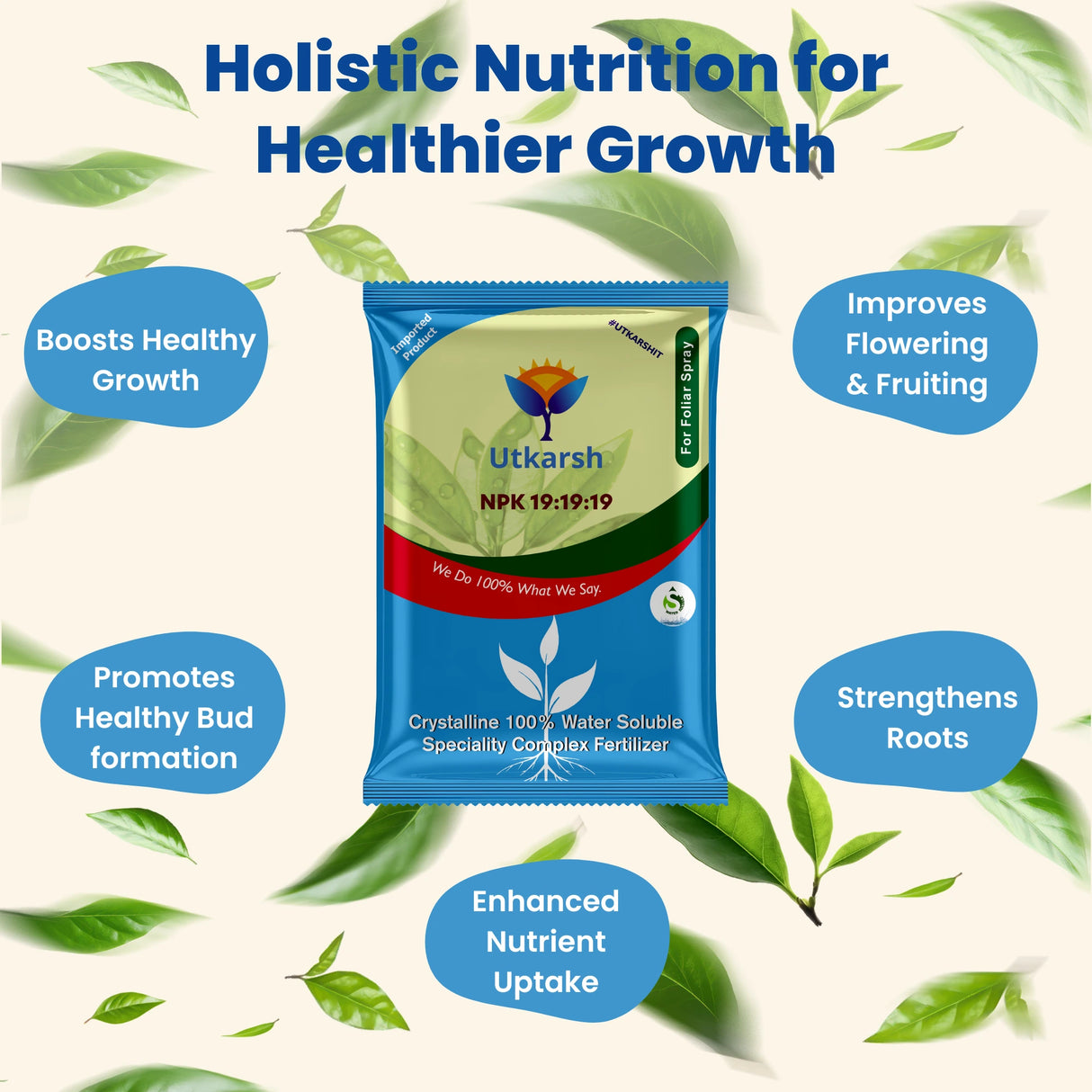 NPK 19 19 19 Fertilizer for Plants Growth | 100% Water Soluble | Complete Plant Food for Home Garden, Boosts Plant Health and Flowering