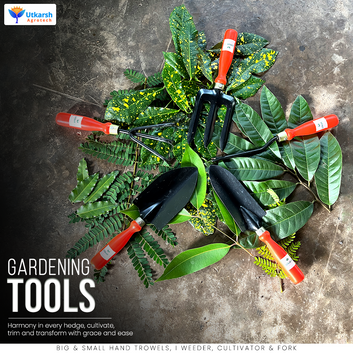 Utkarsh Garden Tools- Big & Small Hand Trowels, Hand i-Weeder, Hand Cultivator & Hand Fork|Garden Tools for Soil Tilling, Cutting, Pruning, Digging|Handy Tools for Indoor/Outdoor Gardens, Small Farms|Set of 5 Tools