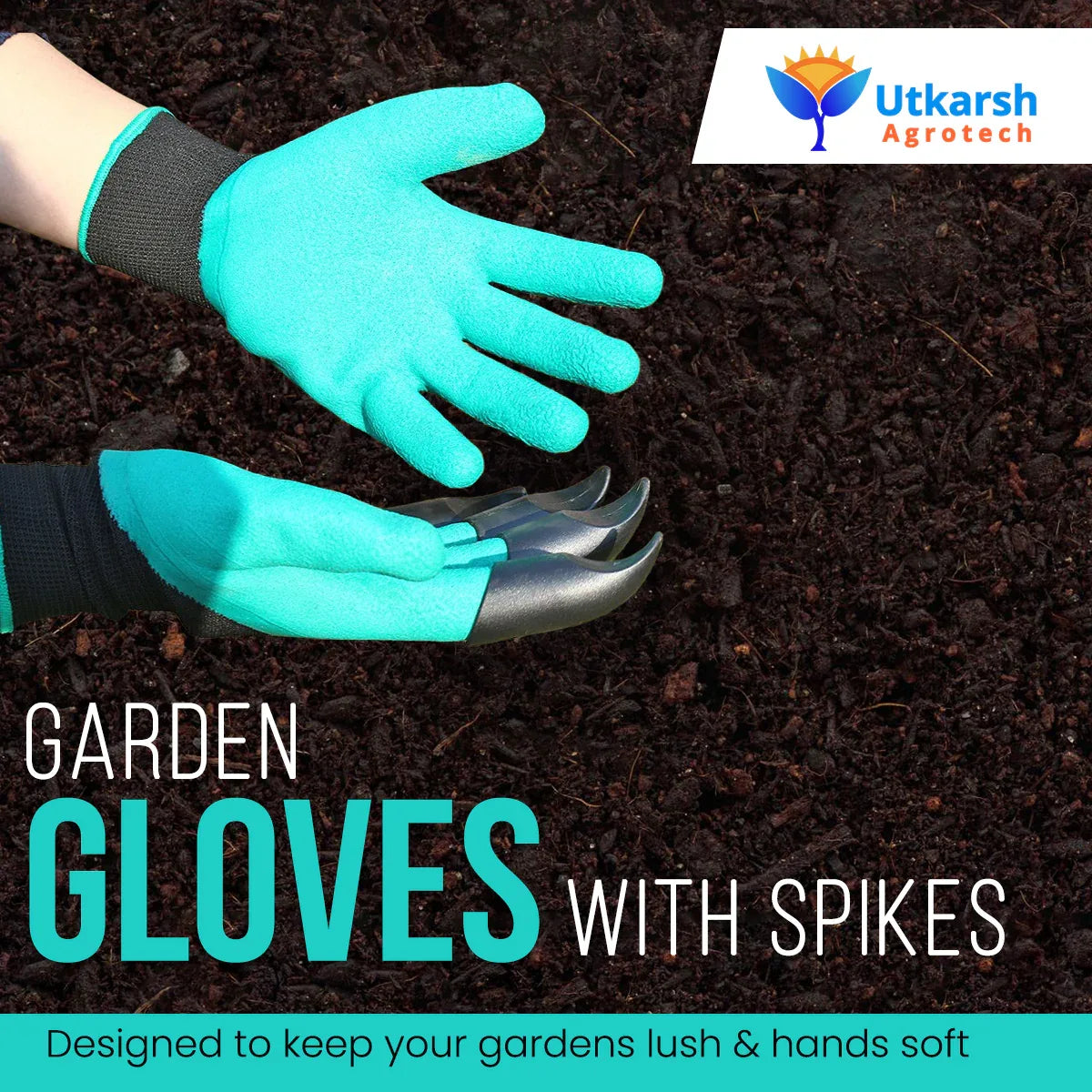 ABS Garden Gloves - Heavy-Duty Washable Gloves with Right Hand Fingertip ABS Claws for Pruning, Digging, Planting and Home Gardening - Utkarsh Agrochem Pvt ltd.
