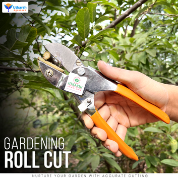 Utkarsh Steel Metallic Garden Anvil Double Cut Secateurs & Gloves|Super Pruning Secateurs|Garden Roll Cut Shears|Handy Tools for Indoor/Outdoor Gardens, Small Farms|Set of 2 Items