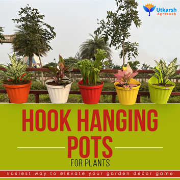 Utkarsh Super High-Quality Virgin Plastic Hanging Hook Planters/Pots for Vertical Wall Gardening|Hook Pots for Home Plants, Outdoor Balcony & Grills|Hanging Hook Flower Pots for Garden Décor|8