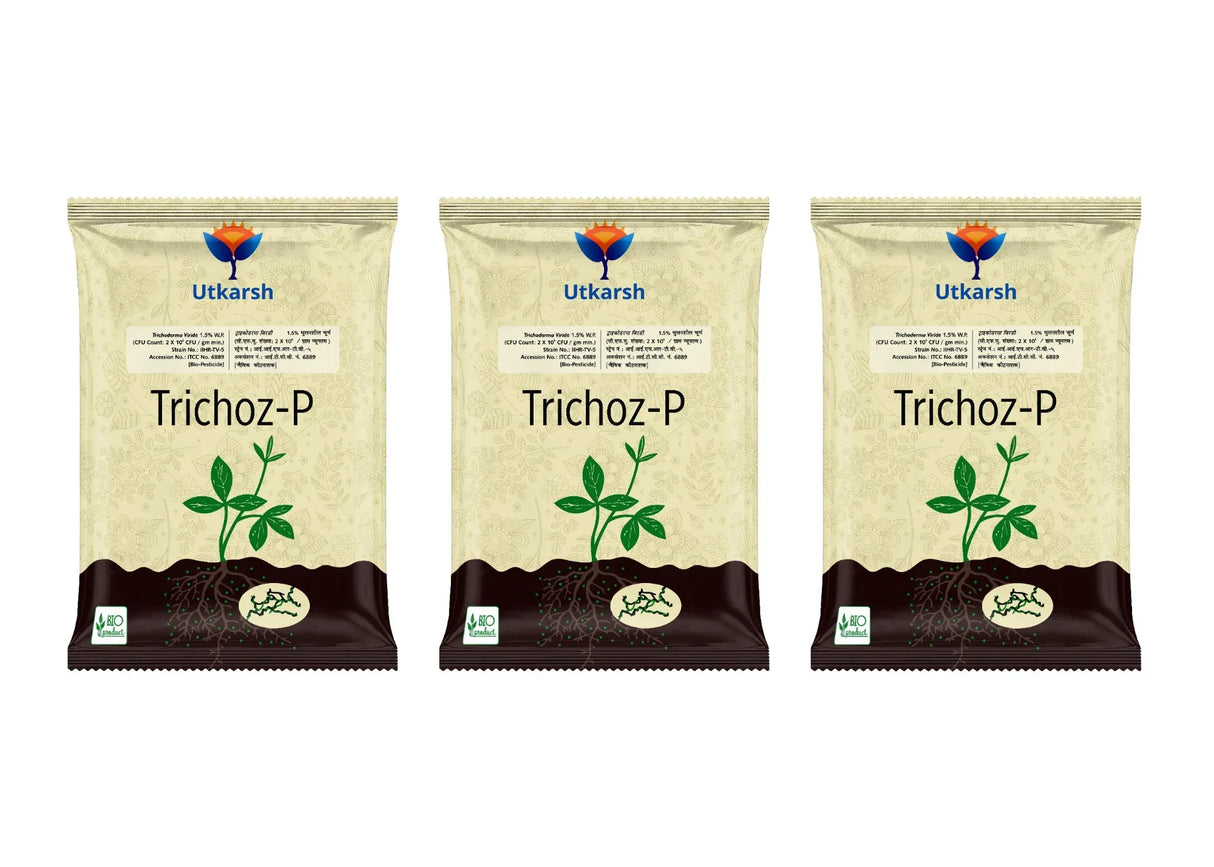 Trichoderma Viride 1.5% W.P.: 2 x 10^6 CFU/gm min. Bio Fungicide for Plants, Crops and Home Gardening - Trichoz-P - Utkarsh Agrochem Pvt ltd.