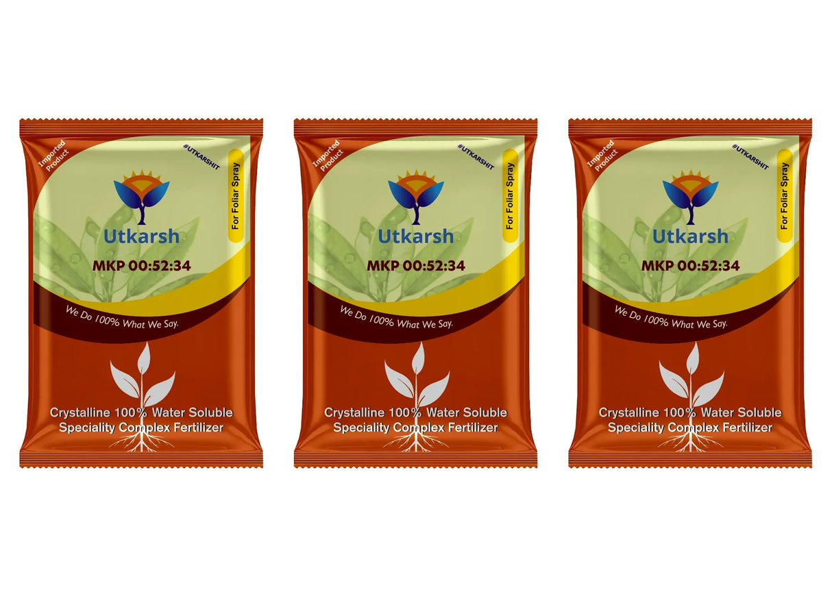 MKP 00 52 34 - Mono Potassium Phosphate, 100% Water Soluble Foliar Spray Nutrition | NPK Fertilizers for Growth, Flowering & Fruiting in Plants, Home Garden - Utkarsh Agrochem Pvt ltd.