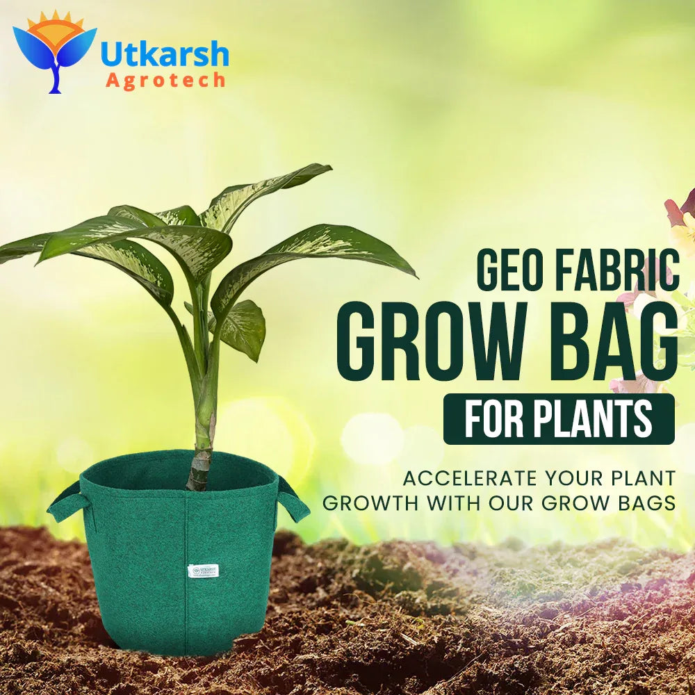 400 GSM Geo Textile Fabric Growbags- Green, Pack of 5 - Utkarsh Agrochem Pvt ltd.