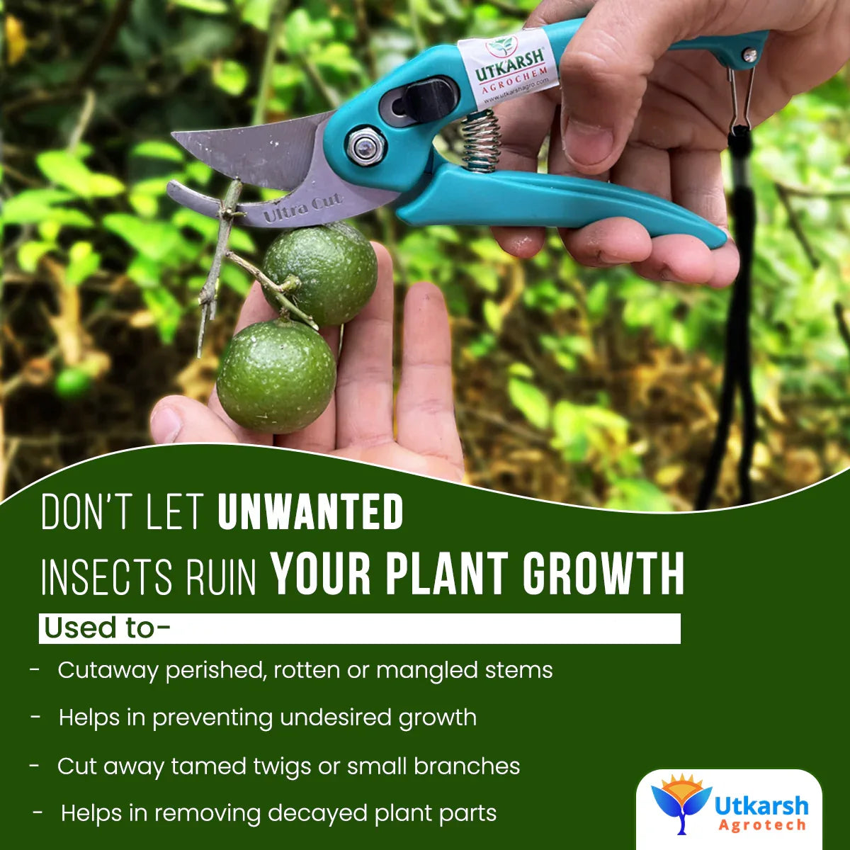 Garden Hand Pruner Cutter with Carbon Steel Blades | Plant Cutter for Home Garden | Wood Branch Trimmer, Sturdy Stem Scissors | Grass Cutting Accessory - Utkarsh Agrochem Pvt ltd.