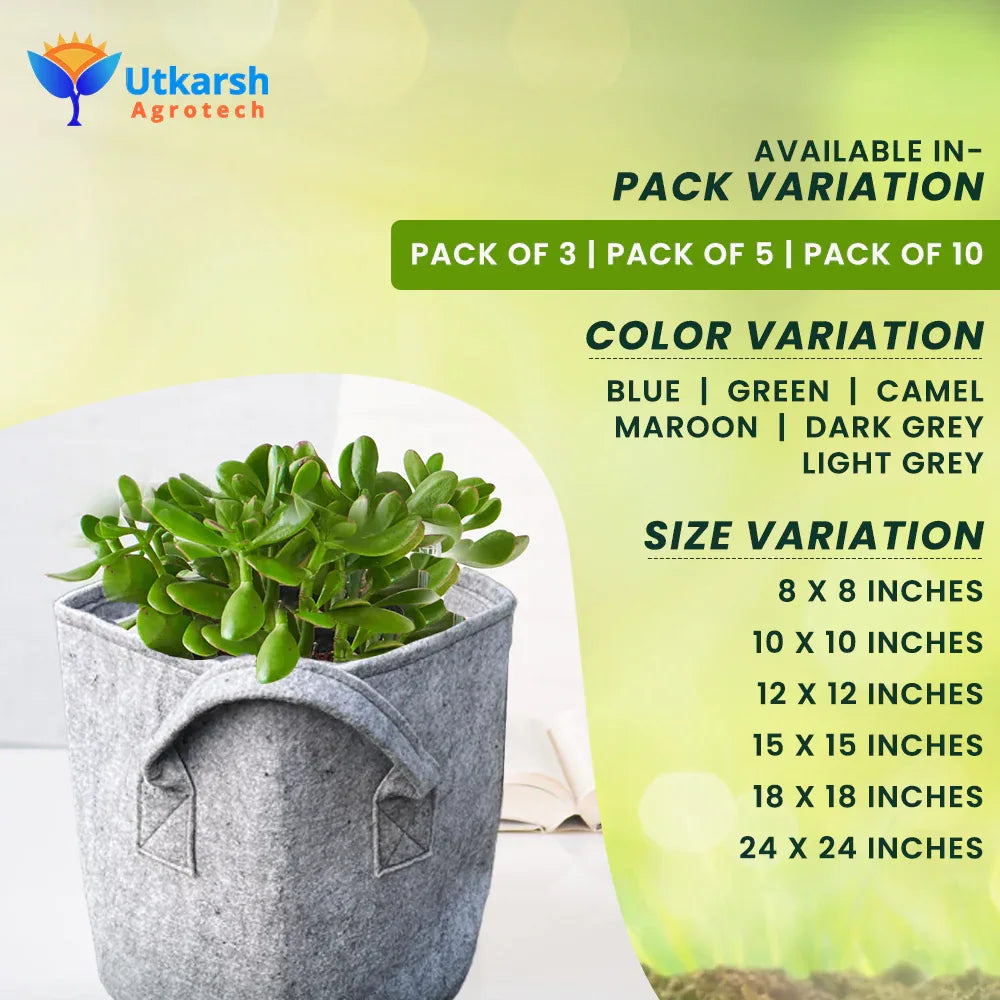 400 GSM Geotextile Fabric Growbags- Light Grey, Pack of 10 - Utkarsh Agrochem Pvt ltd.