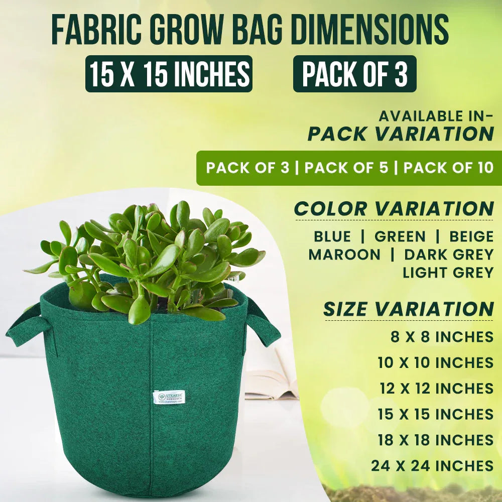400 GSM Geotextile Fabric Growbags- Green, Pack of 3 - Utkarsh Agrochem Pvt ltd.