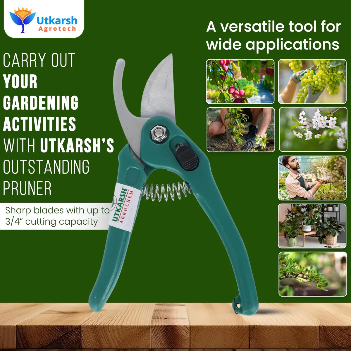 Garden Hand Pruner Cutter with Carbon Steel Blades | Plant Cutter for Home Garden | Wood Branch Trimmer, Sturdy Stem Scissors | Grass Cutting Accessory - Utkarsh Agrochem Pvt ltd.
