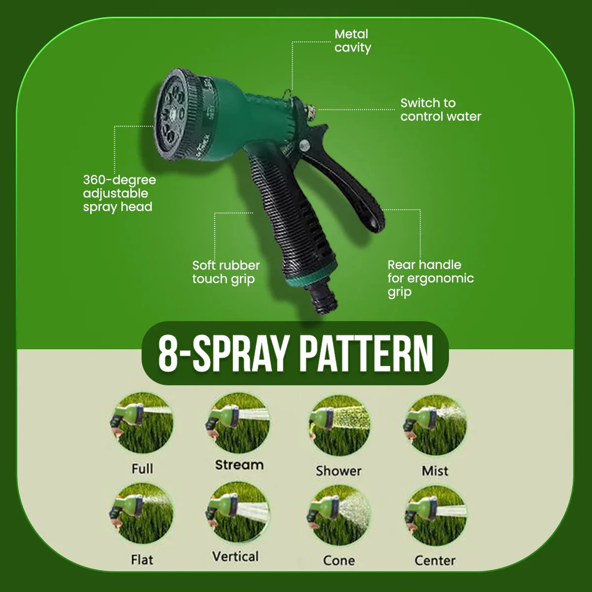 Garden Hose Nozzle Spray Gun with 8 Patterns - Utkarsh Agrochem Pvt ltd.