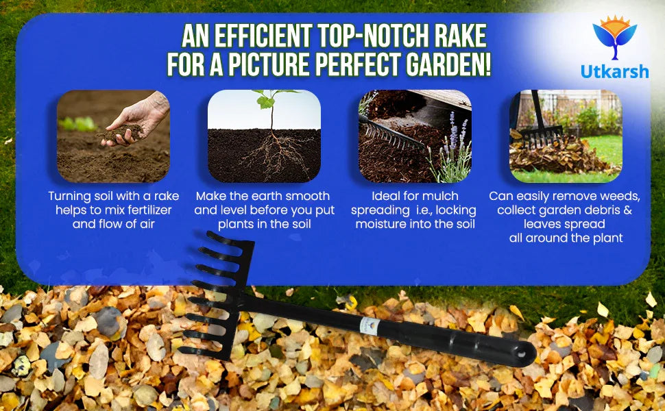 Garden Rake with 8 Teeth- 1 Pc - Utkarsh Agrochem Pvt ltd.