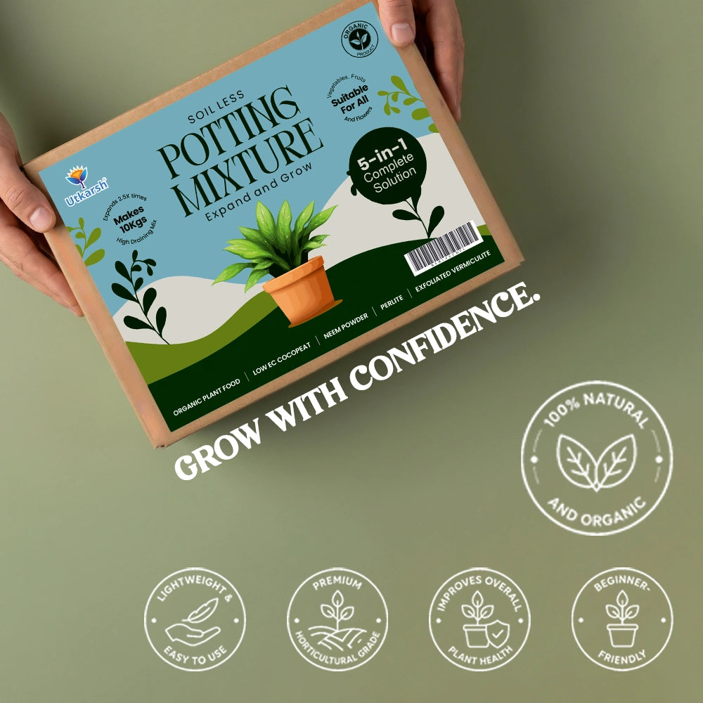 Utkarsh 5-in-1 Soil Less Potting Mixture- Makes 10Kg Fluffy Soil for Plants Home Garden | 3.75 Kg Dry Items- Cocopeat, Vermiculite, Neem Khad, Organic Compost & Perlite - Potting Soil Mix for Plants