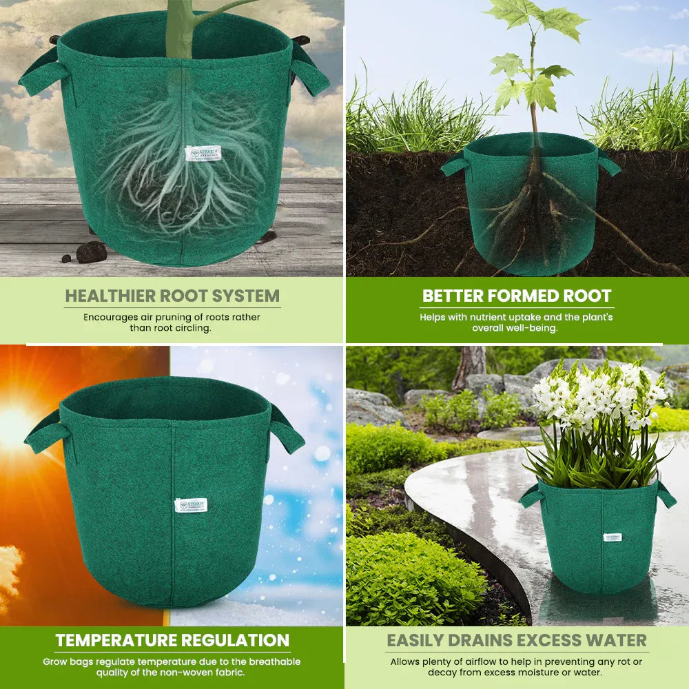 400 GSM Geotextile Fabric Growbags- Green, Pack of 3 - Utkarsh Agrochem Pvt ltd.