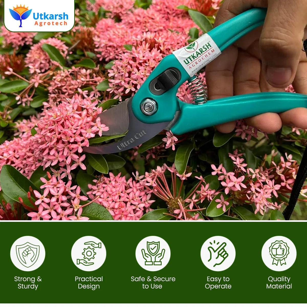 Garden Hand Pruner Cutter with Carbon Steel Blades | Plant Cutter for Home Garden | Wood Branch Trimmer, Sturdy Stem Scissors | Grass Cutting Accessory - Utkarsh Agrochem Pvt ltd.