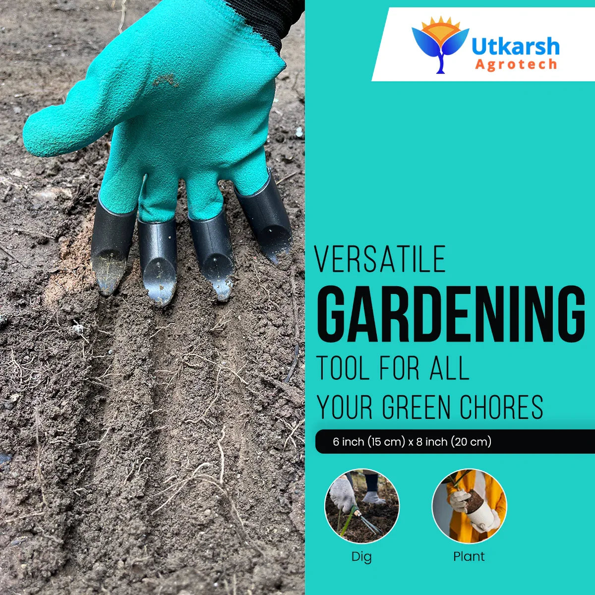 ABS Garden Gloves - Heavy-Duty Washable Gloves with Right Hand Fingertip ABS Claws for Pruning, Digging, Planting and Home Gardening - Utkarsh Agrochem Pvt ltd.