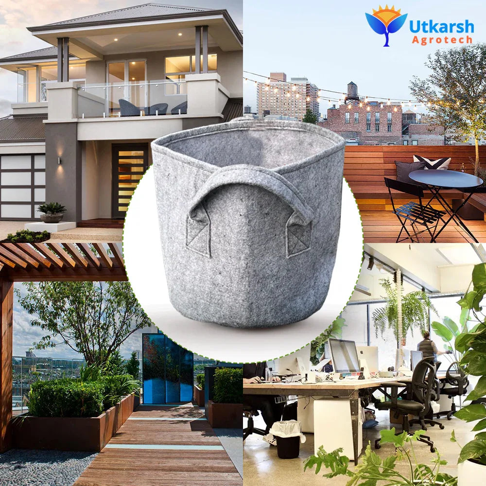 400 GSM Geotextile Fabric Growbags- Light Grey, Pack of 5 - Utkarsh Agrochem Pvt ltd.