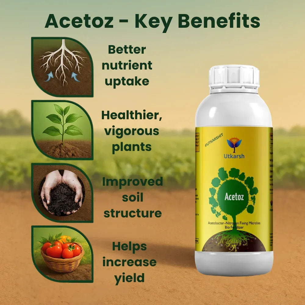 Acetobacter - Nitrogen Fixing Microbes, Liquid Bio Fertilizer for Plants Growth, Enhances Soil Structure & Fertility, Yields & Nutrient Uptake | Acetoz - 20 Litre - Utkarsh Agrochem Pvt ltd.