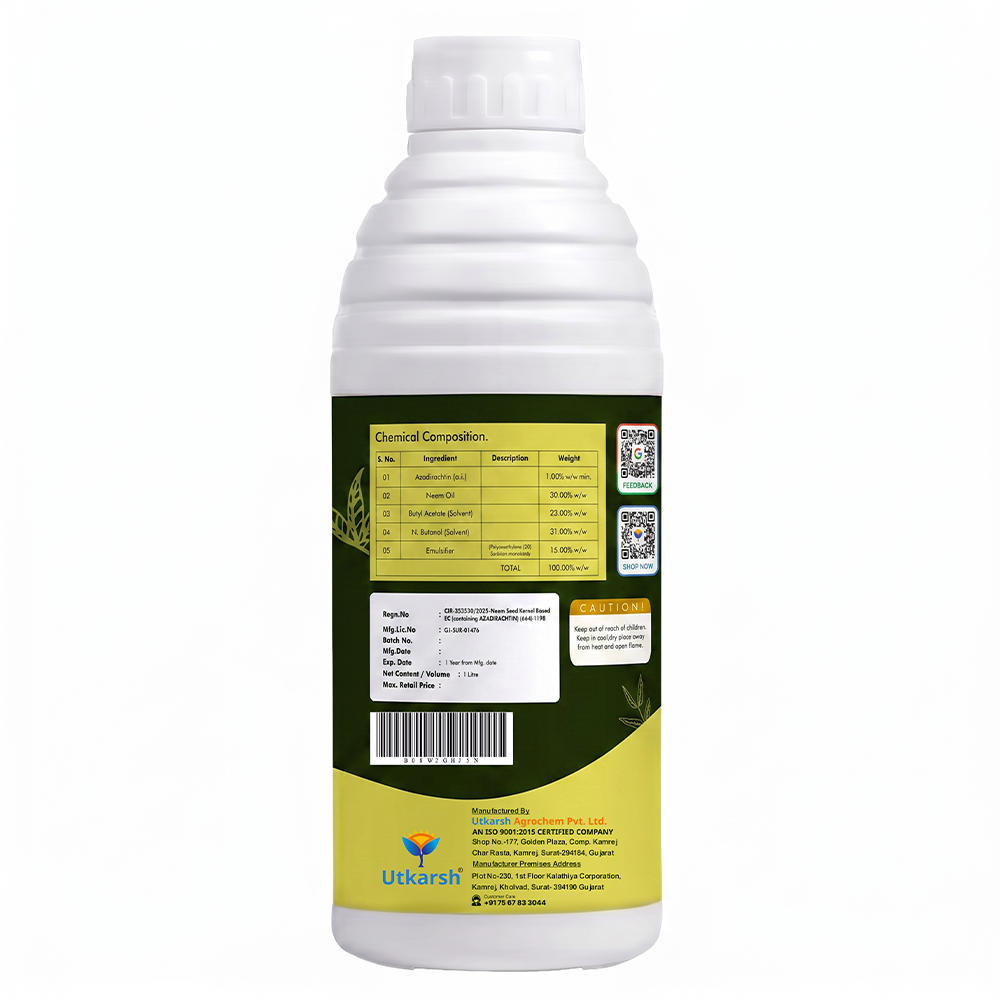Neemoz Gold | Organic Neem Oil Bio-Insecticide with 10000 PPM Azadirachtin EC 1% W/W | Ideal for Tomato, Brinjal, Chilli, Cotton & Commercial Crop Pest Control
