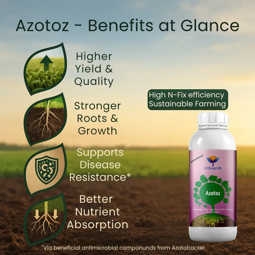 Azotobacter - Nitrogen Fixing Microbes, Liquid Bio Fertilizer for Plants Growth, Increases Soil Structure & Fertility, Yields & Nutrient uptake | Azotoz - 20 Litre - Utkarsh Agrochem Pvt ltd.