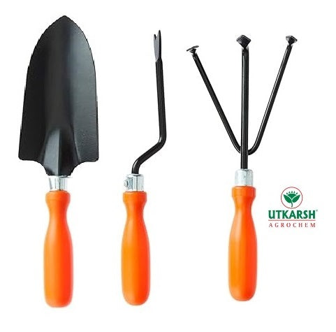 Utkarsh Garden Tools- Big Hand Trowel, Hand i-Weeder & Hand Cultivator|Garden Plant Tools for Soil Tilling, Cutting, Pruning, Digging|Handy Tools for Indoor/Outdoor Gardens, Small Farms|Set of 3 Tools