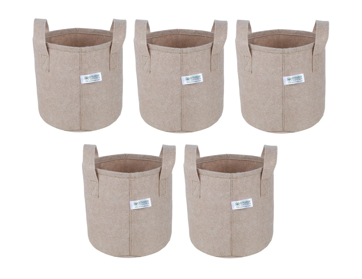 400 GSM Geo Textile Fabric Growbags- Beige, Pack of 5 - Utkarsh Agrochem Pvt ltd.