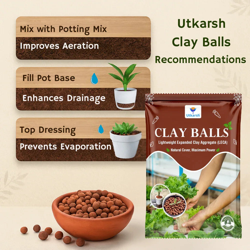 LECA Clay Balls Hydrotons, Lightweight Expanded Clay Aggregate, Essential for Hydroponics, Aeroponics, Landscaping & Aquaponics | Size: 8 - 15 mm - Utkarsh Agrochem Pvt ltd.