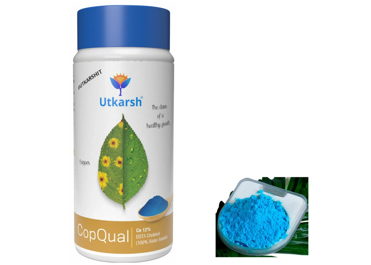 Copper - 12% EDTA Chelated Micronutrient, 100% Water Soluble Fertilizers for Plants Corrects & Prevents Copper Deficiency in Plants & Home Garden | CopQual - Utkarsh Agrochem Pvt ltd.