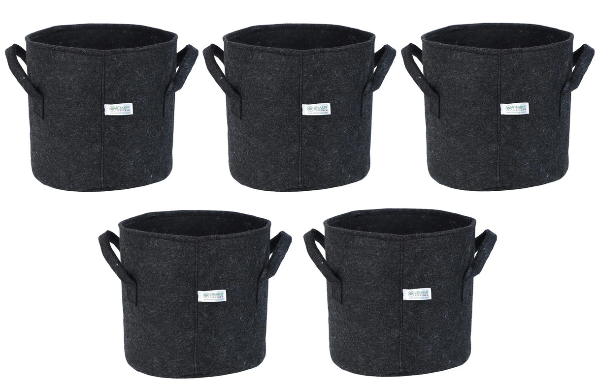 400 GSM Geotextile Fabric Growbags- Dark Grey, Pack of 5 - Utkarsh Agrochem Pvt ltd.