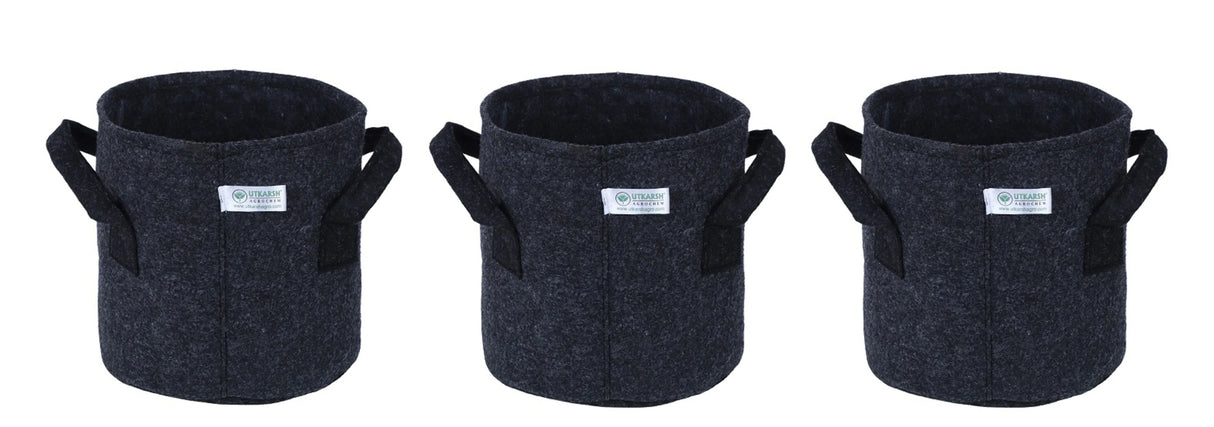 400 GSM Geotextile Fabric Growbags- Dark Grey, Pack of 3 - Utkarsh Agrochem Pvt ltd.