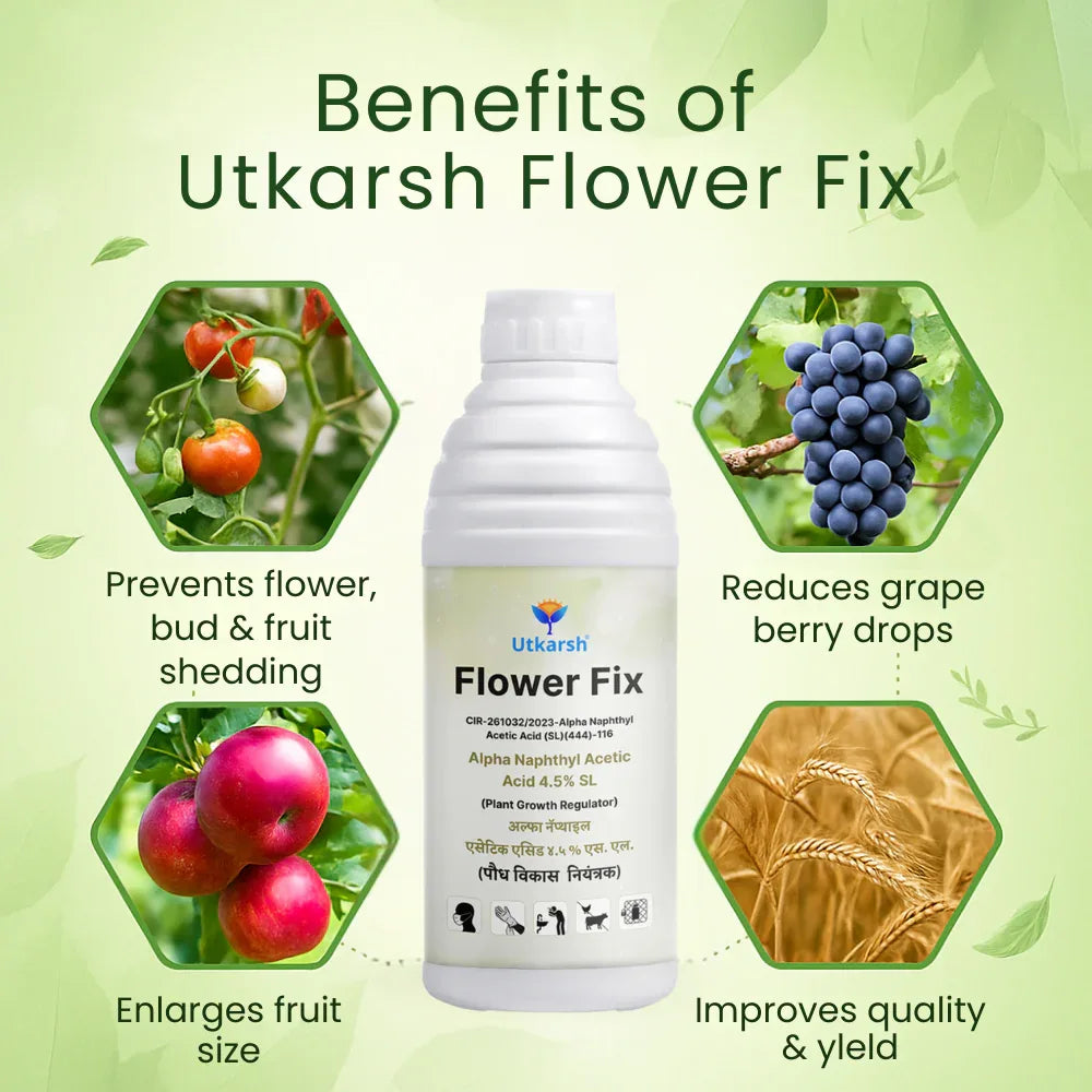 Flower Fix (Alpha Naphthyl Acetic Acid 4.5% SL) | Plant Growth Regulator - Utkarsh Agrochem Pvt ltd.