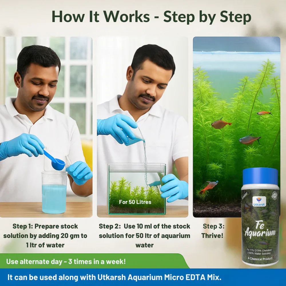 Fe-Aquarium (Fe - 11% DTPA Chelated 100% Water Soluble Aquarium Chemical) - Utkarsh Agrochem Pvt ltd.