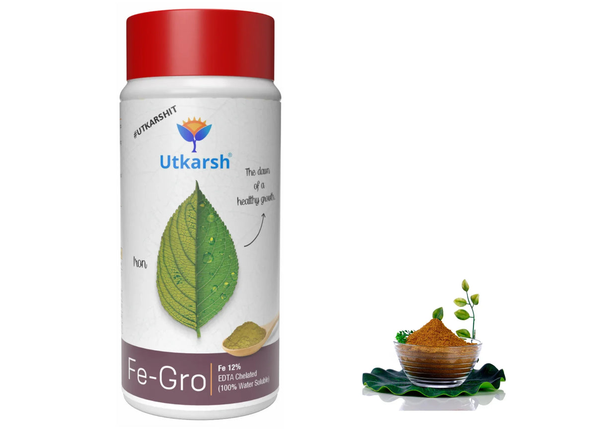 Iron - 12% EDTA Chelated for Plants, 100% Water Soluble Fertilizers, Micronutrients for Vegetables, Fruits, Flowers & Home Garden, Corrects Iron Deficiency | FeGro - Utkarsh Agrochem Pvt ltd.