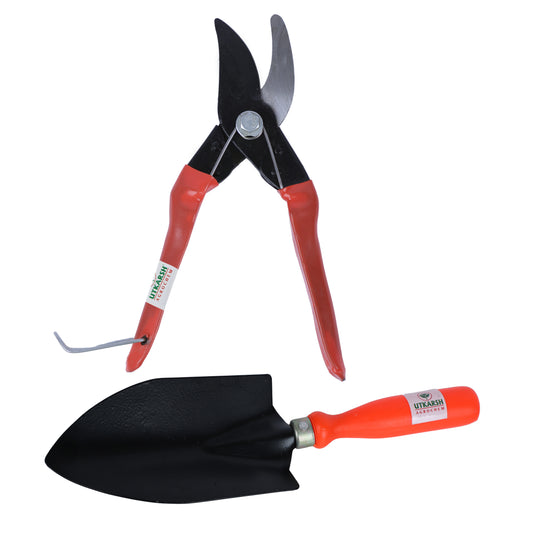 Utkarsh German Bypass Pruner Cutters & Hand Shovel or Trowel | Rust-free Garden Plant Tools for Soil Tilling, Cutting, Pruning, Digging | Handy Tools for Indoor/Outdoor Gardens, Small Farms | Set of 2 Tools