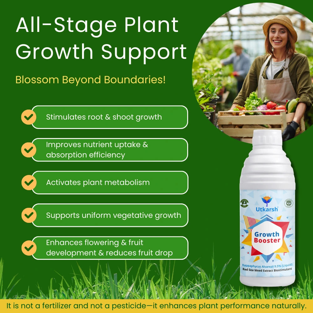 Growth Booster - Liquid Red Seaweed Extract, Plant Growth Promoter, Organic Plant Tonic for Healthy Plants, Strong Roots, More Flowers & High Yield | Indoor & Outdoor Use