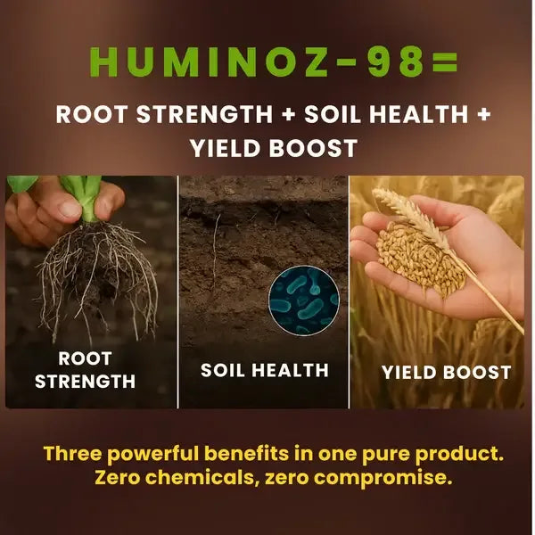 Utkarsh Huminoz-98 Humic Acid (98%) for Plants | Fertilizer for Potted Plants, Home Garden, Growth Enhancer, Soil Conditioner, Improves Root System - Utkarsh Agrochem Pvt ltd.