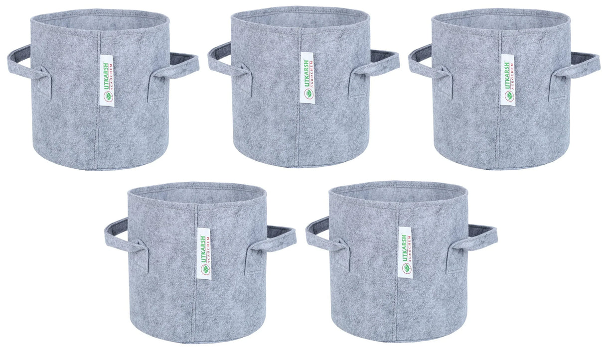 400 GSM Geotextile Fabric Growbags- Light Grey, Pack of 5 - Utkarsh Agrochem Pvt ltd.