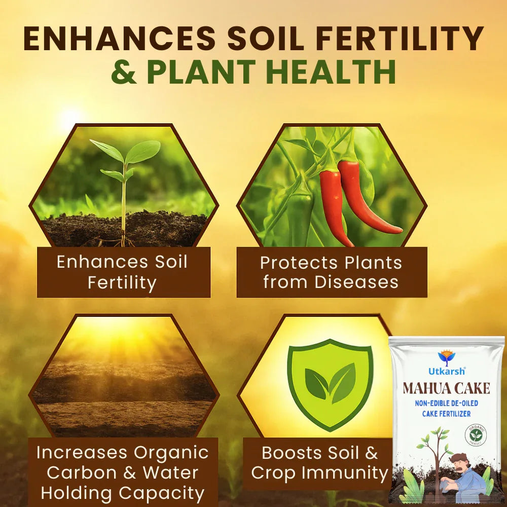 Mahua Oil Cake Fertilizer for Plants | Organic Compost Powder for Home Garden, Manure for Flowers, Vegetables & Lawn - Utkarsh Agrochem Pvt ltd.
