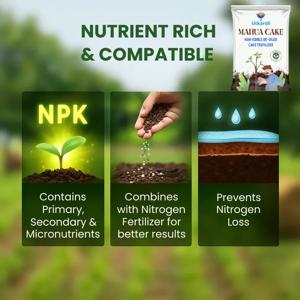 Mahua Oil Cake Fertilizer for Plants | Organic Compost Powder for Home Garden, Manure for Flowers, Vegetables & Lawn - Utkarsh Agrochem Pvt ltd.