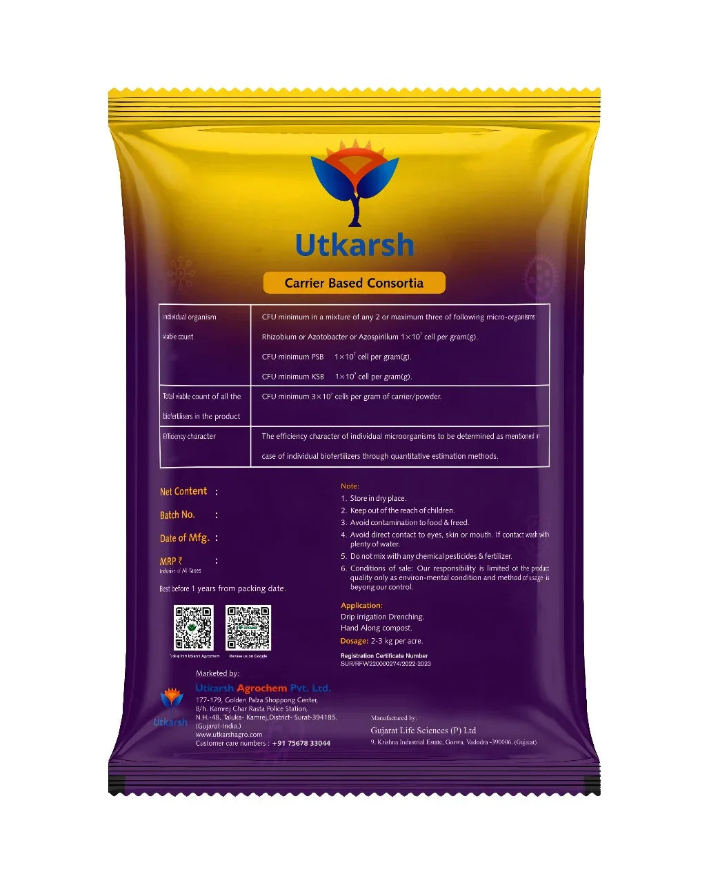 Microbes (Consortia - Azotobacter, Acetobacter, Rhizobium, Phosphorus Solubilizing Bacteria PSB, Potassium Mobilizing Bacteria KMB) - Utkarsh Agrochem Pvt ltd.