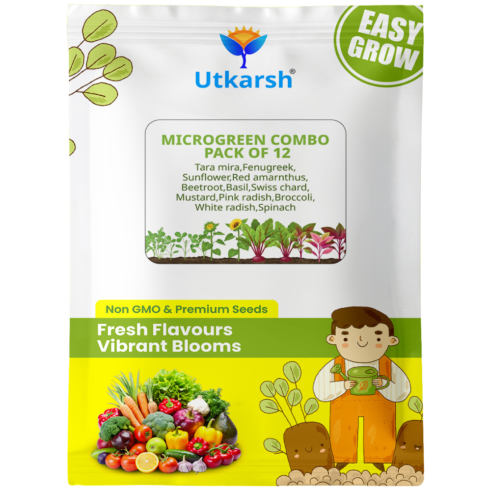 Utkarsh Microgreen Seeds Combo Pack 300 gm | 12 Varieties x 25 gm Each | High Germination, Non-GMO & Untreated Seeds | Easy to Grow at Home | Growing Instructions Included