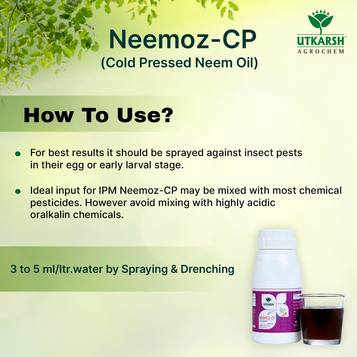 Neemoz C.P. Cold Pressed Neem Oil | 1500 PPM Azadirachtin EC 0.15% W/W Organic Bio-Insecticide | Effective Broad-Spectrum Pest Control for Vegetables, Fruits, Cotton, Rice & Plants