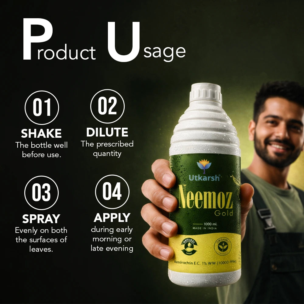 Neemoz Gold | Organic Neem Oil Bio-Insecticide with 10000 PPM Azadirachtin EC 1% W/W | Ideal for Tomato, Brinjal, Chilli, Cotton & Commercial Crop Pest Control
