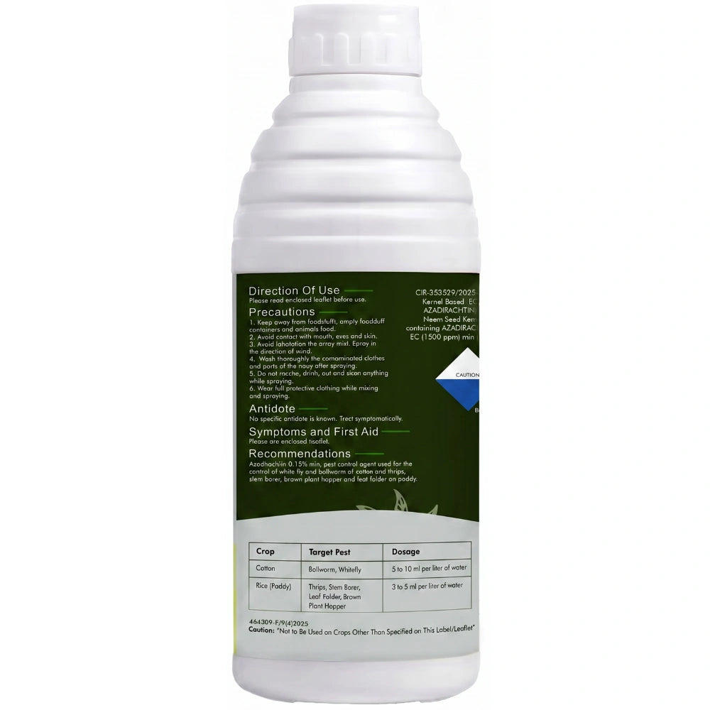Neemoz - CP Cold Pressed Neem Oil | 1500 PPM Azadirachtin EC 0.15% W/W Organic Bio-Insecticide | Effective Broad-Spectrum Pest Control for Vegetables, Fruits, Cotton, Rice & Plants