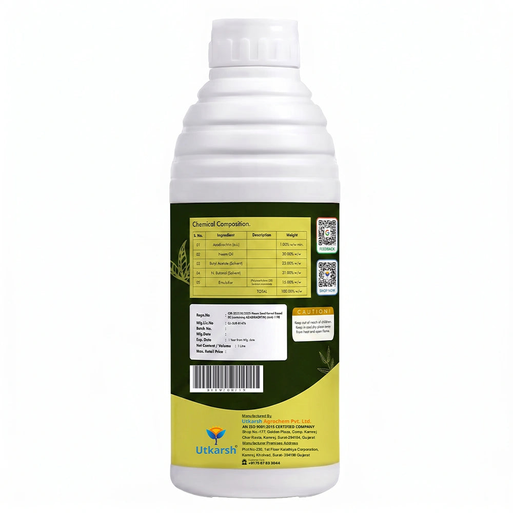 Neemoz Gold | Organic Neem Oil Bio-Insecticide with 10000 PPM Azadirachtin EC 1% W/W | Ideal for Tomato, Brinjal, Chilli, Cotton & Commercial Crop Pest Control