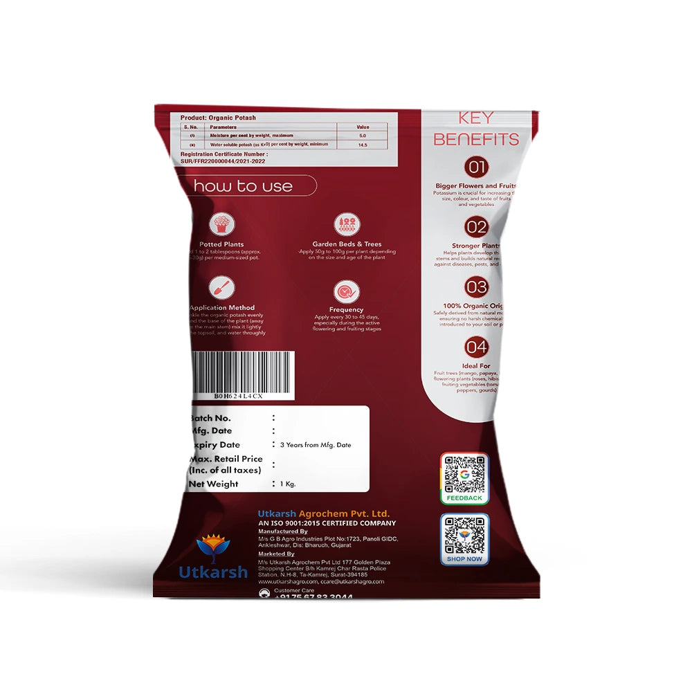 Organic Potash Fertilizer for Plants & Home Garden | Organic Bio Potash Plant Nutrient Supplement | Potassium-Rich Slow Release Granules for Flowering & Fruiting Plants
