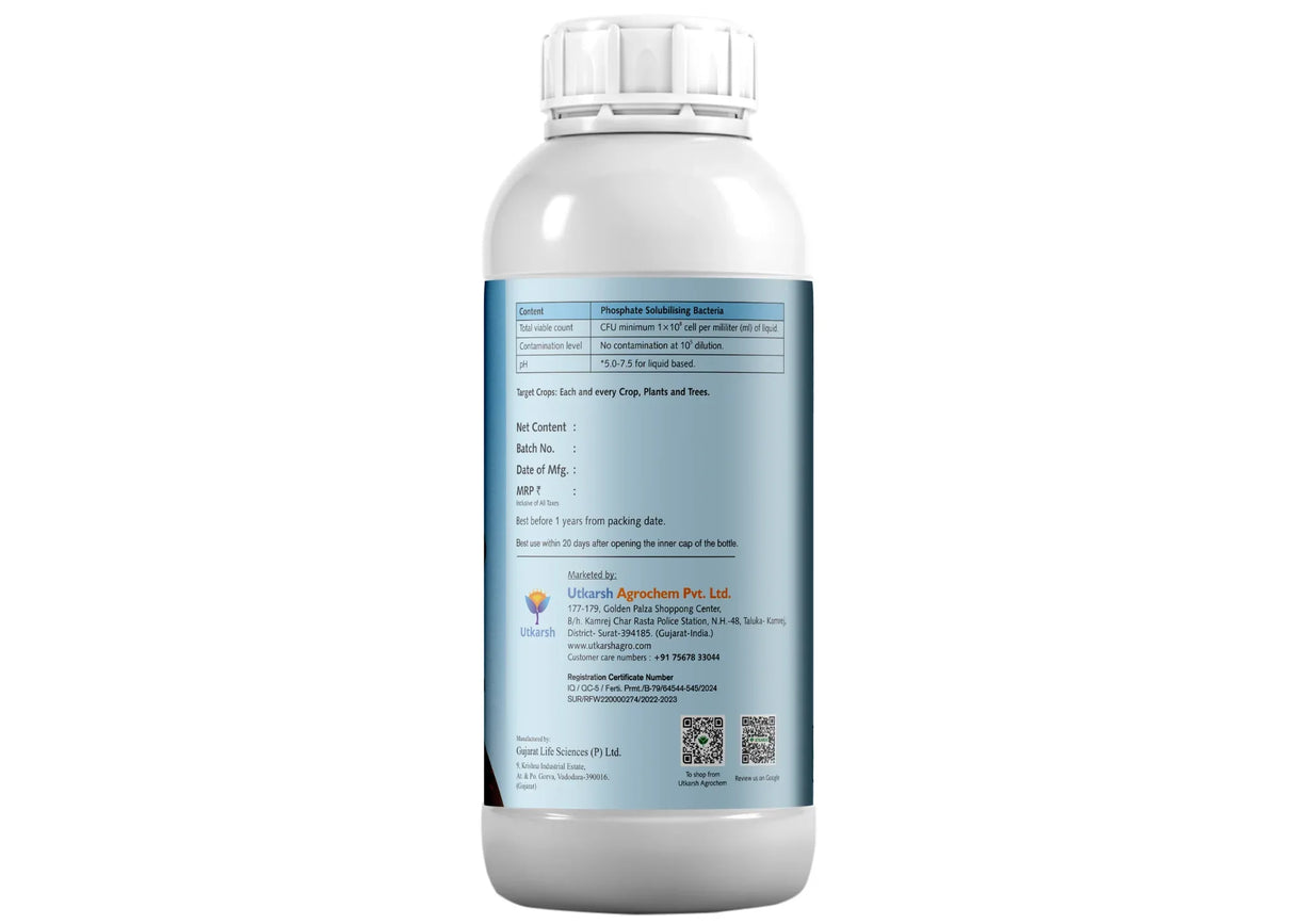 Phosphate Solubilizing Bacteria - PSB, Liquid Bio Fertilizer for Plants Growth, Nutrition, Develops Roots, Increases Flowering & Fruits, Crops | Phosphoz - Utkarsh Agrochem Pvt ltd.