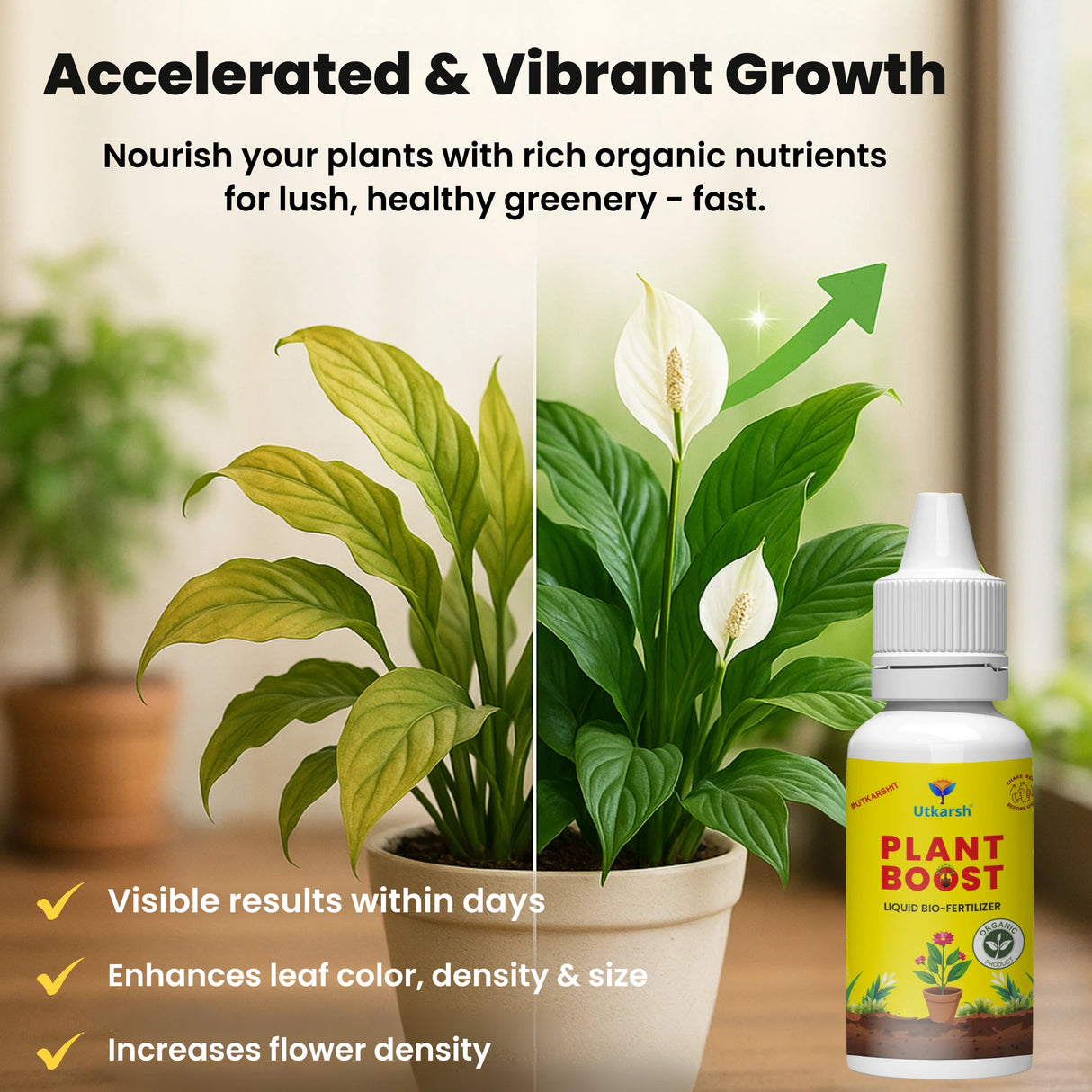 Plant Boost - Liquid Bio Fertilizer, Organic Growth Booster for Faster, Healthier Home Garden Plants, Ideal for Vegetables, Flowers, Herbs & Promotes Healthy Roots (Pack of 3 of 50 ml)