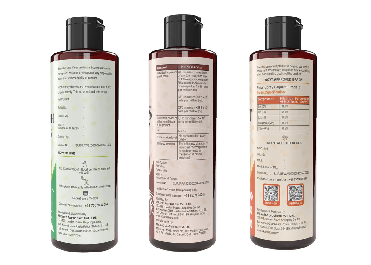 Plant Growth & Nutrition Kit - Promotes Healthy Roots & Robust Growth, Immunity Booster, Organic Liquid Fertilizer & Micronutrients for Home Garden, Indoor & Outdoor Plants - Utkarsh Agrochem Pvt ltd.