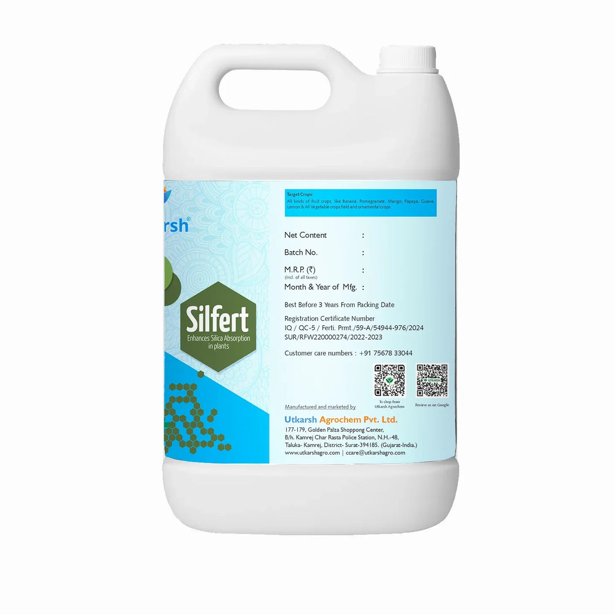 Potash Fortified with Silicon, Enhances Silica Absorption in Plants, Growth Boost for Yields, Vegetables, Improves Fruit Quality & Develops White Root | Silfert - 20 Litre - Utkarsh Agrochem Pvt ltd.
